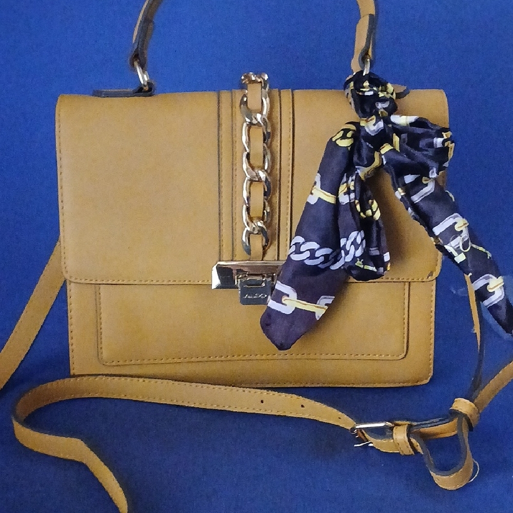 ALDO Mustard Yellow Top-Handle Crossbody Bag with Chain Accent